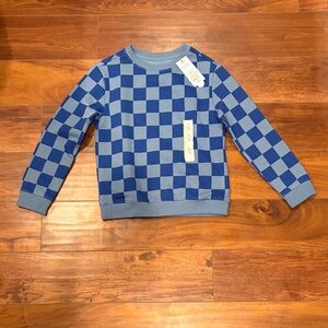 Cat & Jack Blue Checkerboard Long Sleeve Pullover Sweatshirt Size Small (6-7)